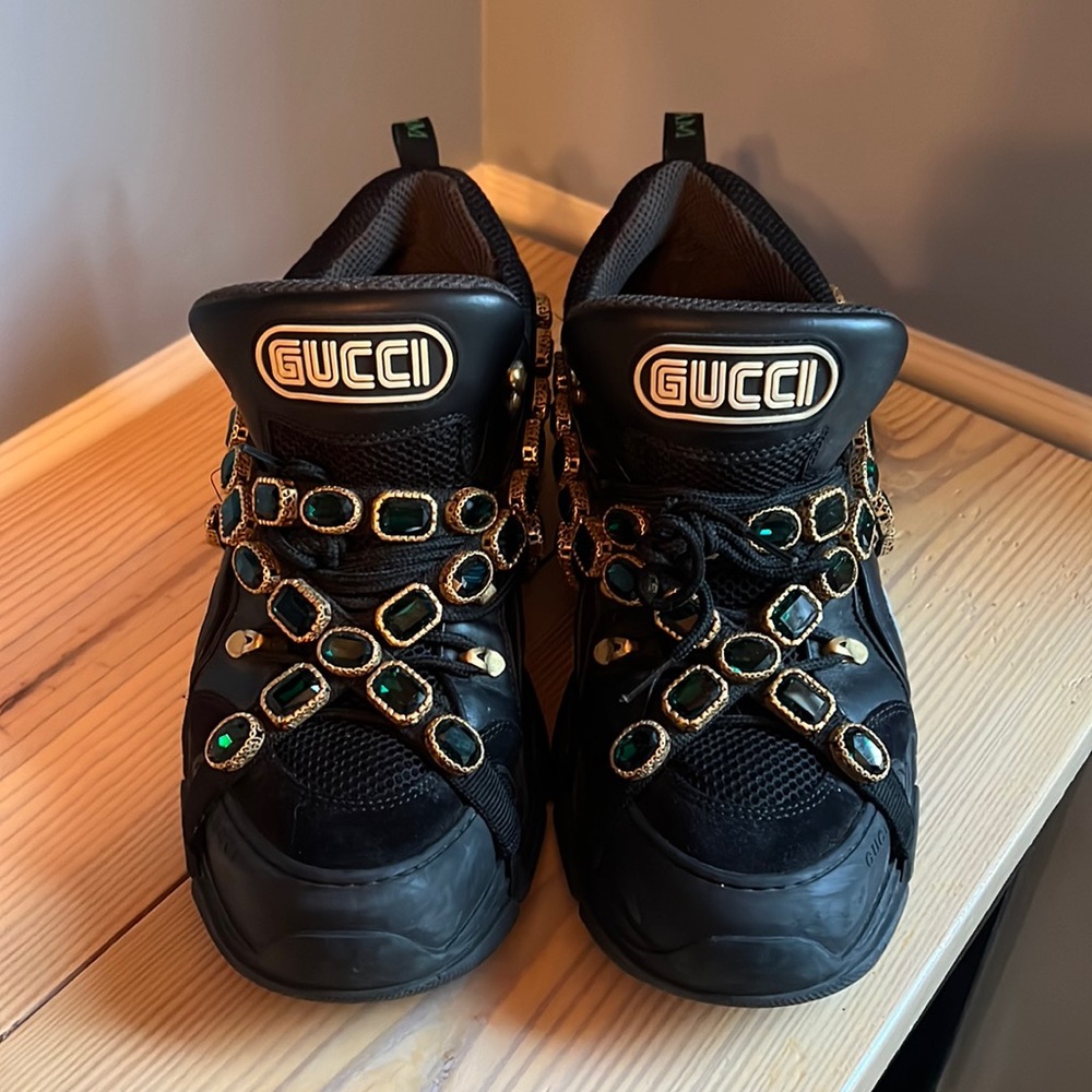 Black men’s Gucci flashtrek sneakers Sz 46